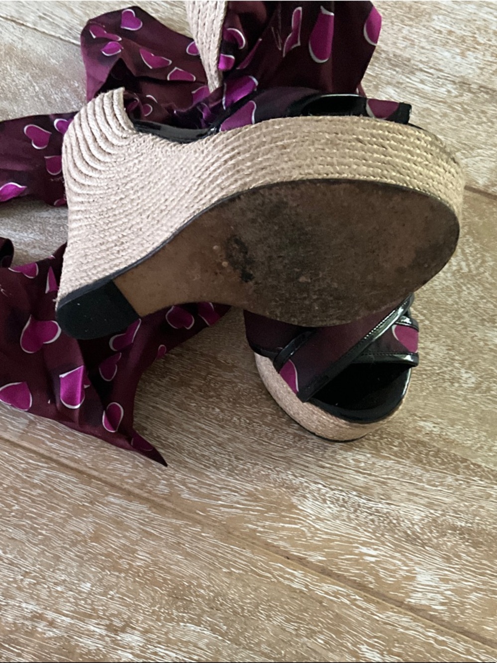 Gucci Burgundy and Pink Heart Wedge Sandals - Picture 6 of 9